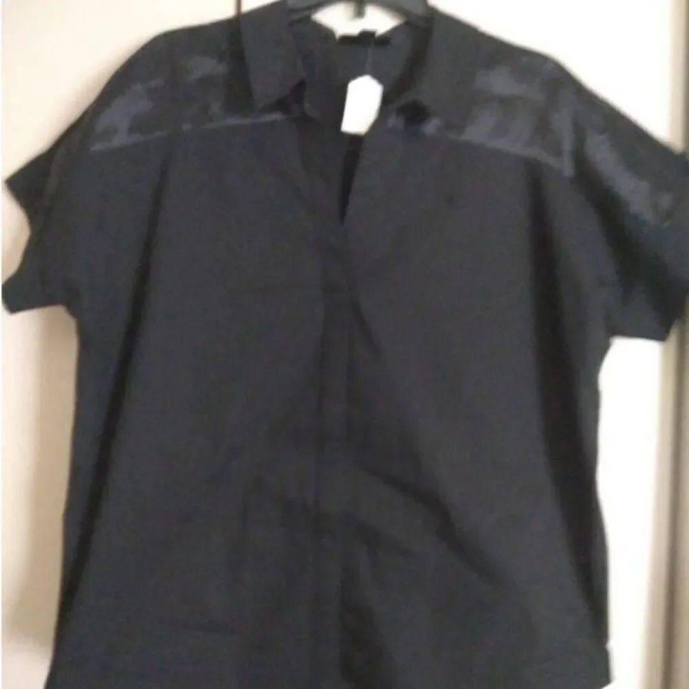 T7  Worthington black blouse with sheer shoulders